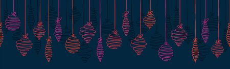 Fun hand drawn christmas baubles horizontal seamless - hanging christmas decoration - great for banners, wallpapers, wrapping, background, vector designのイラスト素材
