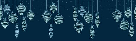 Fun hand drawn christmas baubles horizontal seamless - hanging christmas decoration - great for banners, wallpapers, wrapping, background, vector designのイラスト素材