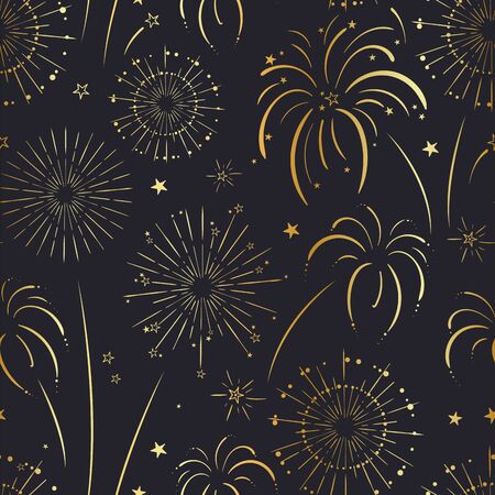 Fun hand drawn doodle fireworks, seamless pattern, great for textiles, wrapping, banner, wallpapers - vector designのイラスト素材