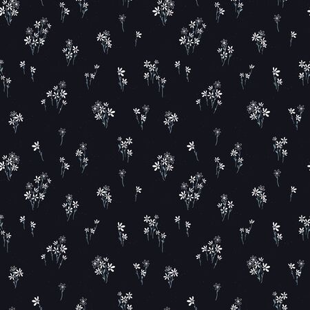 Hand drawn ditsy flower field seamless pattern, cute floral background, great for textiles, banners, wallpapers - vector designのイラスト素材