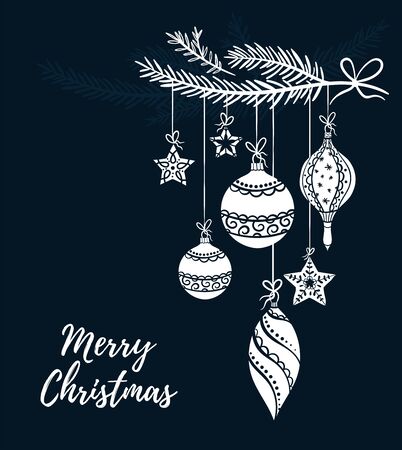 Hand drawn christmas doodles in bauble shape - template for christmas cards or invitationsのイラスト素材