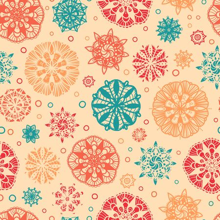 Abstract Doodle Circles Seamless Pattern Background. Creative Hand drawn mandalas. Great for elegant textiles, cards, wrapping, wallpaper - vector designのイラスト素材