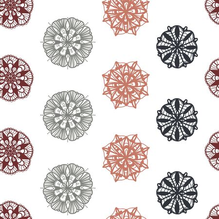 Abstract Doodle Circles Seamless Pattern Background. Creative Hand drawn mandalas. Great for elegant textiles, cards, wrapping, wallpaper - vector designのイラスト素材