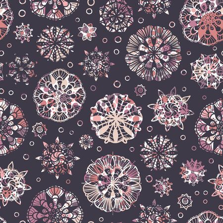 Abstract Doodle Circles Seamless Pattern Background. Creative Hand drawn mandalas. Great for elegant textiles, cards, wrapping, wallpaper - vector designのイラスト素材