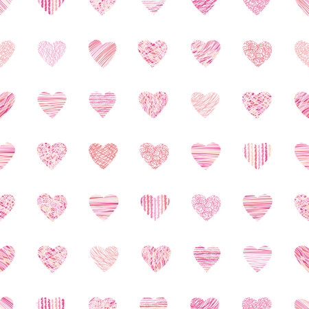Cute hand drawn doodle hearts seamless pattern, romantic background, great for textiles, valentines...
