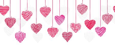 Cute hand drawn doodle hearts horizontal seamless pattern, romantic background, great for textiles, valentines day wrapping, banner, wallpaper - vector designのイラスト素材