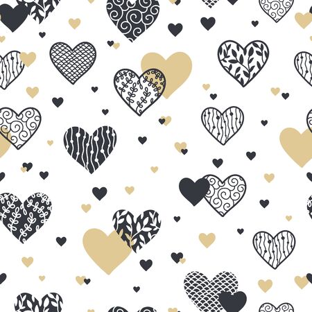 Cut hand drawn romantic seamless pattern, doodle hearts - great for textiles, banner, wallpapers, cards, wrapping - vector designのイラスト素材