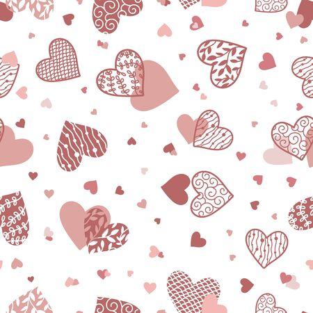 Cut hand drawn romantic seamless pattern, doodle hearts - great for textiles, banner, wallpapers, cards, wrapping - vector designのイラスト素材