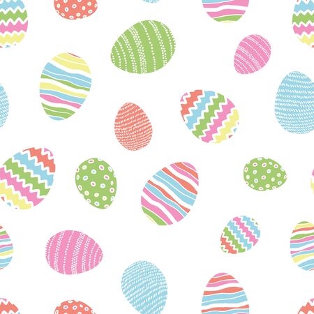 Cute hand drawn easter eggs seamless pattern, doodle eggs hanging - great for banners, wallpapers, invitations, vector designのイラスト素材