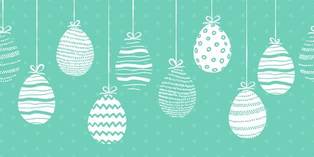 Cute hand drawn easter eggs horizontal seamless pattern, doodle eggs hanging - great for banners, wallpapers, invitations, vector designのイラスト素材
