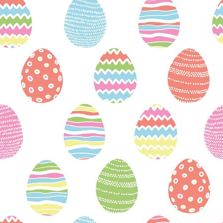 Cute hand drawn easter eggs seamless pattern, doodle eggs hanging - great for banners, wallpapers, invitations, vector designのイラスト素材