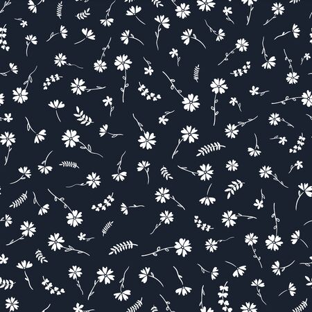 Cute hand drawn floral seamless pattern, doodle field of flowers, great for textiles, banners, wallpaper, wrapping - vector designのイラスト素材