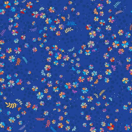 Cute hand drawn floral seamless pattern, doodle field of flowers, great for textiles, banners, wallpaper, wrapping - vector designのイラスト素材