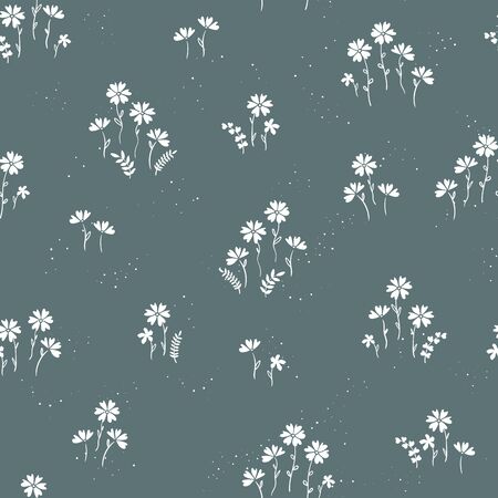 Cute hand drawn floral seamless pattern, doodle field of flowers, great for textiles, banners, wallpaper, wrapping - vector designのイラスト素材