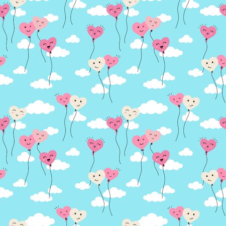 Cute hand drawn hearts seamless pattern, fun comic heart background, great for kids, valentines day, fabrics, wallpapers, banners - vector designのイラスト素材