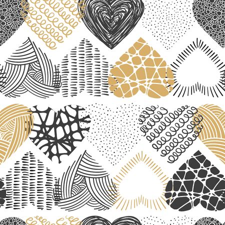 Cute hand drawn doodle hearts seamless pattern, great for valentines day, fabrics, invitation cards, banner, wallpaper, wrapping - vector designのイラスト素材