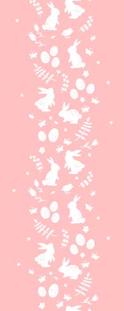 Cute hand drawn easter vertical seamless pattern, colorful spring background with bunnies, easter eggs, flowers, butterflies - great for textiles, banners, wallpapers, cards - vector designのイラスト素材