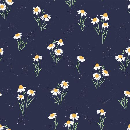 Cute hand drawn floral seamless pattern, chamomile flowers background, great for textiles, wrapping, banner, wallpaper - vector designのイラスト素材