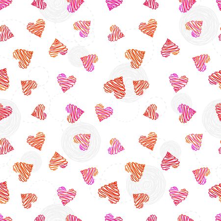 Cute hand drawn swirl hearts seamless pattern, romantic doodle background, great for valentines day, fabrics, wallpaper, banner, wrapping - vector designのイラスト素材