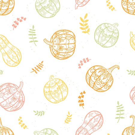 Creative hand drawn pumpkin seamless pattern, cute autumn, Thanksgiving or Halloween background - great for textiles, banners, wallpapers, wrapping - vector designのイラスト素材