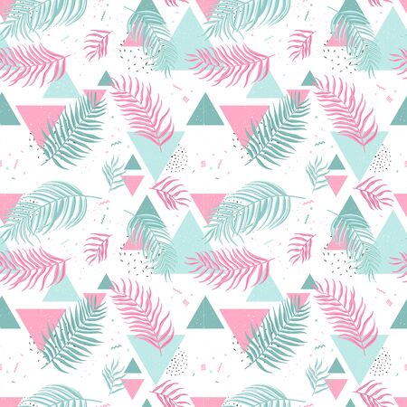 Hand drawn exotic leaves seamless pattern, summer background, great for textiles, banners, wallpapers, wrapping - vector designのイラスト素材