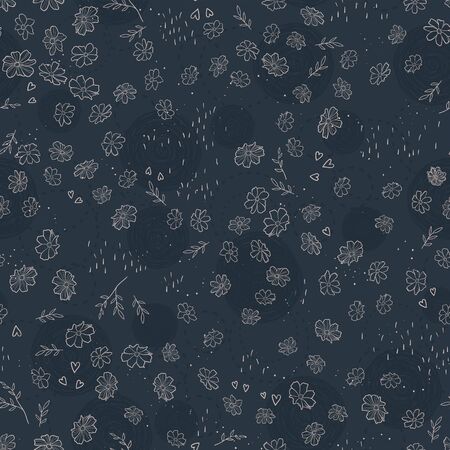 Hand drawn doodle flowers seamless pattern, floral background, great for textiles, banners, wallpapers, wrapping - vector designのイラスト素材