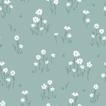 Cute hand drawn floral seamless pattern, flower meadow background, great for textiles, banners, wallpapers, vector designのイラスト素材