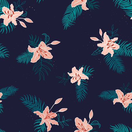 Elegant hand drawn tropical floral seamless pattern, exotic flower background, great for textiles, banners, wallpapers - vector designのイラスト素材