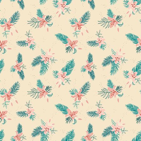 Elegant hand drawn tropical floral seamless pattern, exotic flower background, great for textiles, banners, wallpapers - vector designのイラスト素材