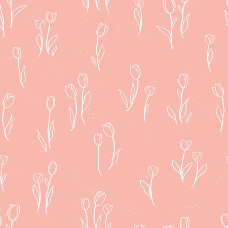 Cute hand drawn tulips seamless pattern, lovely doodle floral background, great for textiles, spring backdrops, wallpaper, banners - vector designのイラスト素材