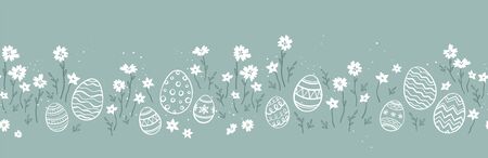 Cute hand drawn easter eggs horizontal seamless pattern, fun easter decoration, great for banners, wallpapers, cards - vector designのイラスト素材