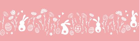 Cute hand drawn easter eggs horizontal seamless pattern, fun easter decoration, great for banners, wallpapers, cards - vector designのイラスト素材