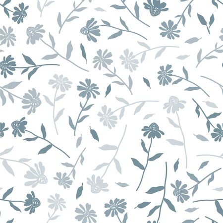 Cute hand drawn floral seamless pattern, coneflower doodles background, great for textiles, banners, wallpapers, wrapping - vector designのイラスト素材