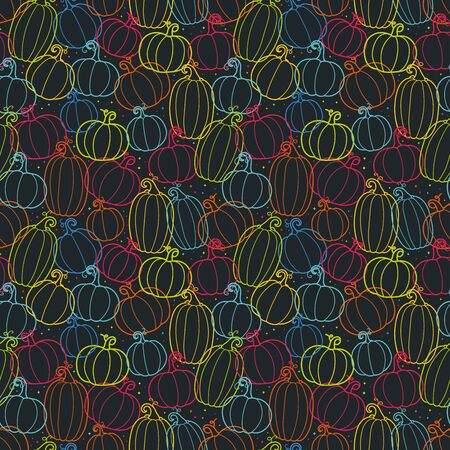 Fun hand drawn halloween background, colorful pumpkin seamless pattern, great for textiles, banners, wallpapers, wrapping - vector designのイラスト素材