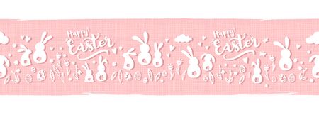 Cute hand drawn Easter Card design with Easter eggs, flowers and bunnies.のイラスト素材