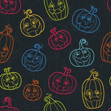 Fun hand drawn halloween background, colorful pumpkin seamless pattern, great for textiles, banners, wallpapers, wrapping - vector designのイラスト素材