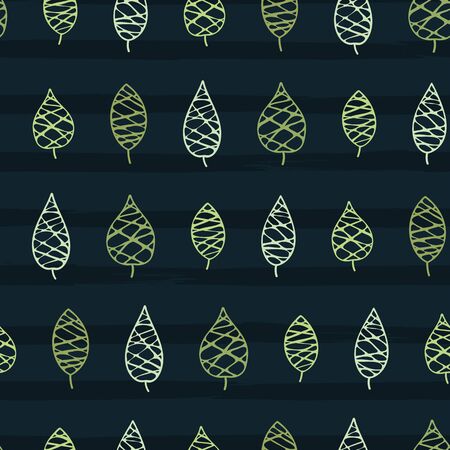 Fun hand drawn leaves seamless pattern, doodle leaf background, great for textiles, banners, wallpaper - vector designのイラスト素材