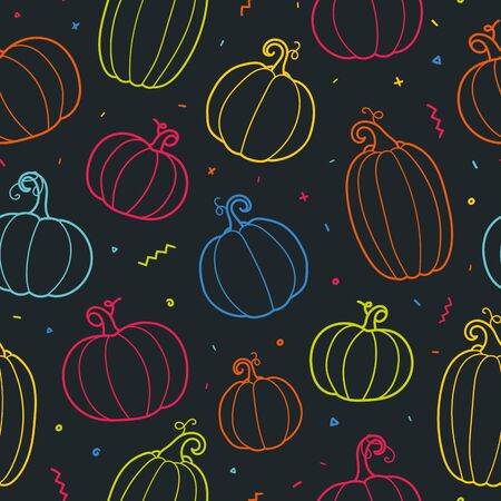 Fun hand drawn halloween background, colorful pumpkin seamless pattern, great for textiles, banners, wallpapers, wrapping - vector designのイラスト素材