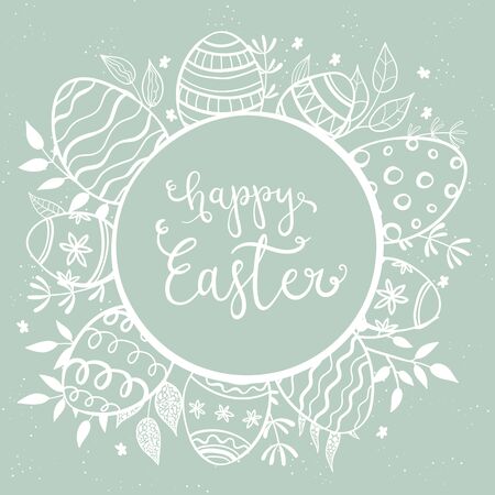 Cute hand drawn easter eggs with floral pattern great for web banners, greeting cards - vector designのイラスト素材