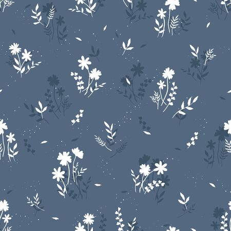 Cute hand drawn floral seamless pattern, lovely flower meadow background, great for spring or summer textiles, banners, wallpaper, wrapping - vector designのイラスト素材