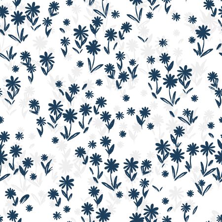 Hand drawn ditsy flower field seamless pattern, cute floral background, great for textiles, banners, wallpapers - vector designのイラスト素材