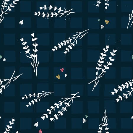 Cute hand drawn lavender seamless pattern, floral background with doodle flowers, great for summer and spring textiles, banners, wallpapers, wrapping - vector designのイラスト素材