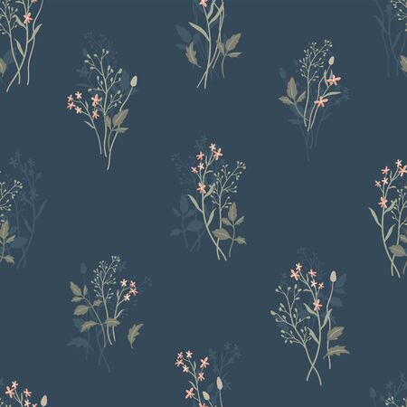 Cute ditsy floral seamless pattern, hand drawn lovely flowers, great for textiles, wrapping, banners, wallpapers - vector surface designのイラスト素材
