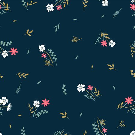 Cute hand drawn floral seamless pattern, lovely flower meadow background, great for spring or summer textiles, banners, wallpaper, wrapping - vector designのイラスト素材
