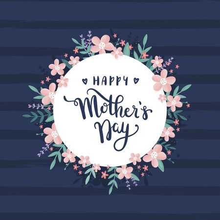 Hand drawn Happy Mother's Day design with flowers - vector designのイラスト素材