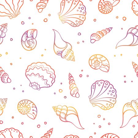 Fresh colorful seamless pattern with various shells, clams and snails - vibrant under water background, great for ocean themes, beach fabrics, summer textiles or background, wallpapers - vectorのイラスト素材