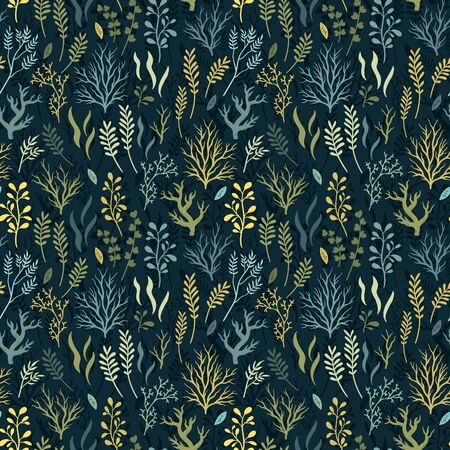 Lovely hand drawn under water plants seamless pattern, summer background, great for textiles, banners, wallpapers, wrapping - vector designのイラスト素材