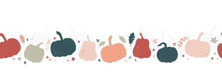 Cute hand drawn pumpkin horizontal seamless pattern, great for Thanks Giving and Autumn background, textiles, wallpapers, banners - vector designのイラスト素材
