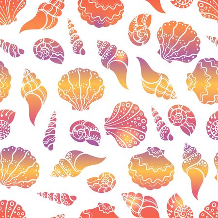 Fresh colorful seamless pattern with various shells, clams and snails - vibrant under water background, great for ocean themes, beach fabrics, summer textiles or background, wallpapers - vectorのイラスト素材