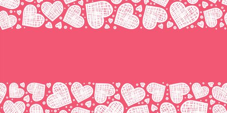 Lovely hand drawn doodle hearts horizontal seamless pattern, romantic background, great for Valentines Day themes, textiles, banners, wallpapers, wrapping -vector designのイラスト素材